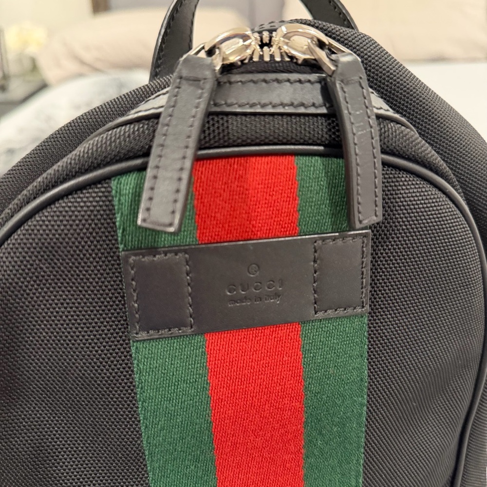 Gucci Black Backpack with Green and Red Stripe
